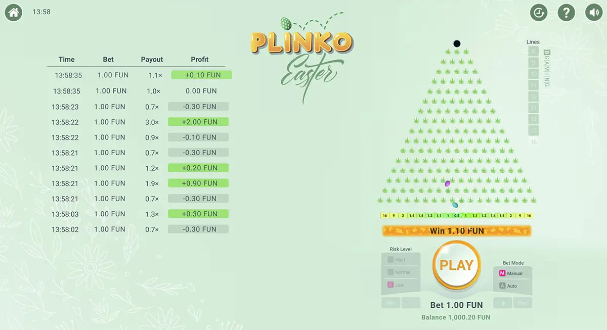 Условия выигрыша в Plinko